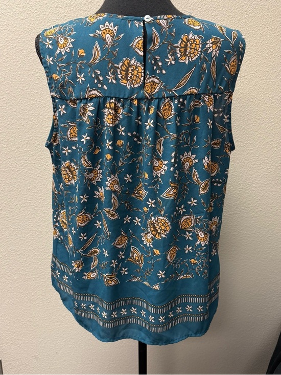 Les Serein Teal Floral Blouse Sleeveless Boho Lightweight Top Size Large - Picture 6 of 12